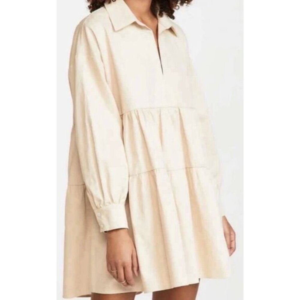 En Saison Poplin Mini Dress Tiered Baby Doll Oversized Off Beige Cotton Medium
